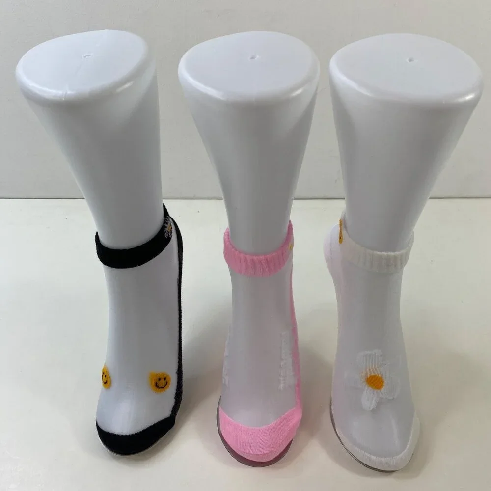 Fun Womens Daisy Smile Mesh Sheer Ankle Socks 3-Pack Set Pink Black White